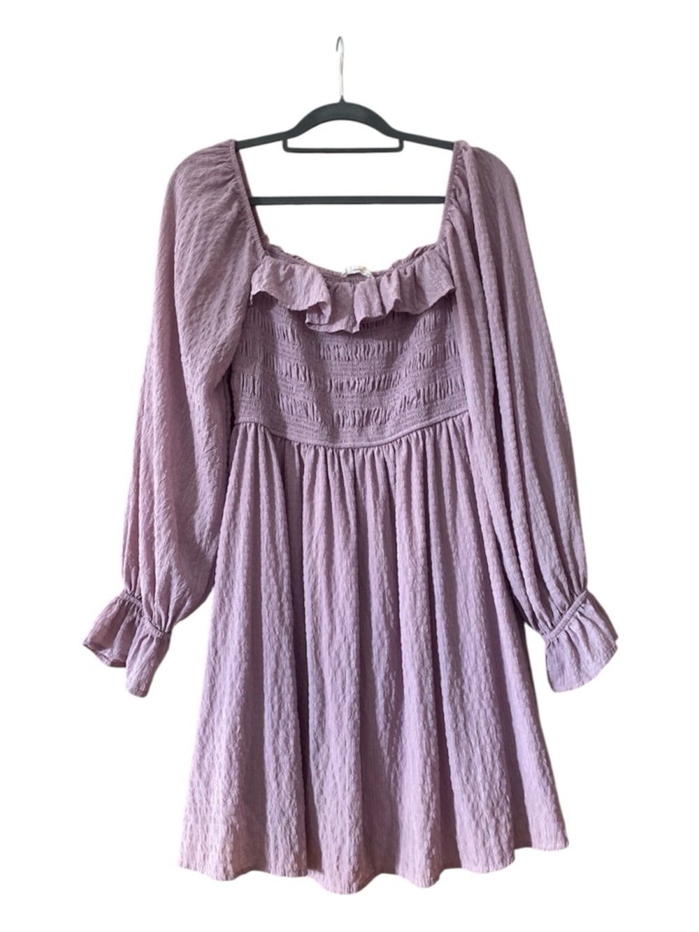 Blu Pepper Lavender Smocked Babydoll Dress Cottagecore Boho Ruffle Mini L